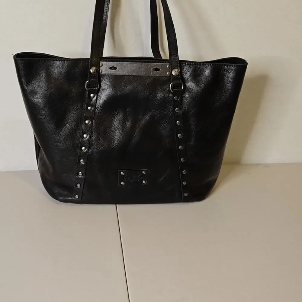Patricia Nash Benvenuto Large Tote Handbag Double Twist Lock Black Leather - Picture 10 of 10